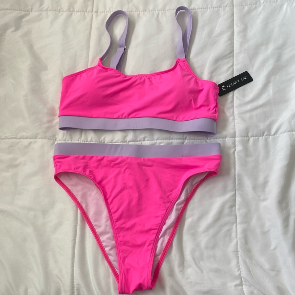 NWT pink high waisted two piece bathing suit